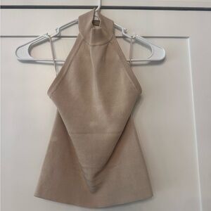 Zara Beige Ribbed Halter Top